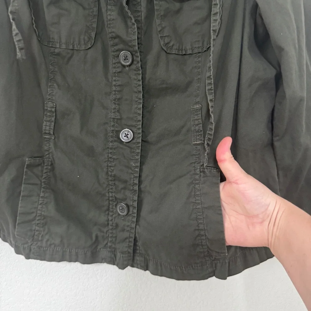 FRENCH CUFF Utility Jacket Olive‎ Green Button Front Cotton XL Women